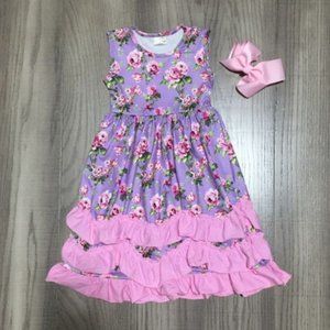 Boutique Baby Girls Purple Floral Ruffle Maxi Dress
